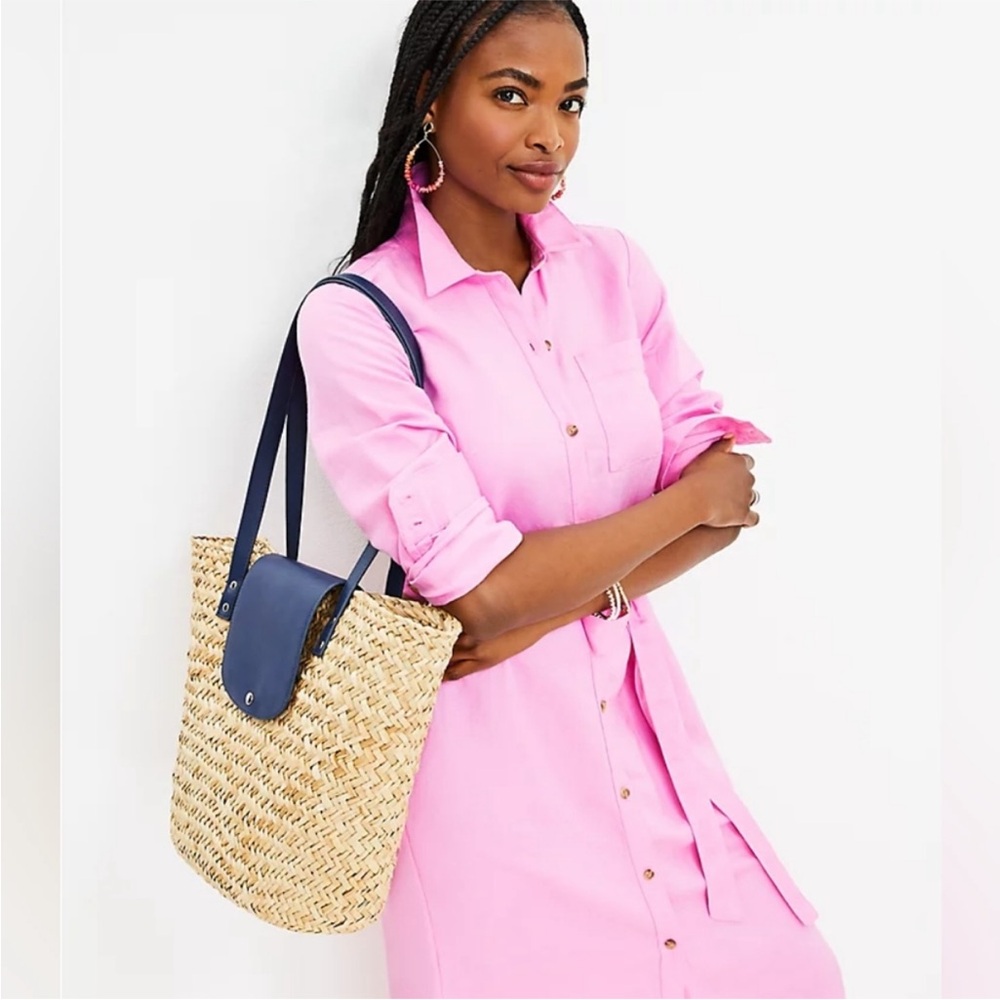 LOFT Bright Pink Button-Down Maxi Dress - Picture 3 of 4